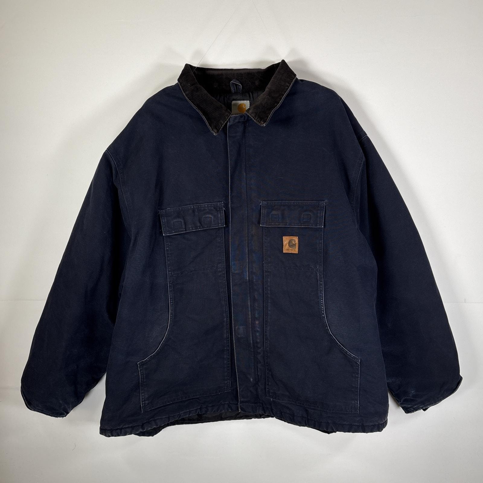 古着 00’s/00年代 カーハート Carhartt ダック トラディショナルジャケット 襟コーデュロイ 裏地キルティング 14043  ネイビー メンズ