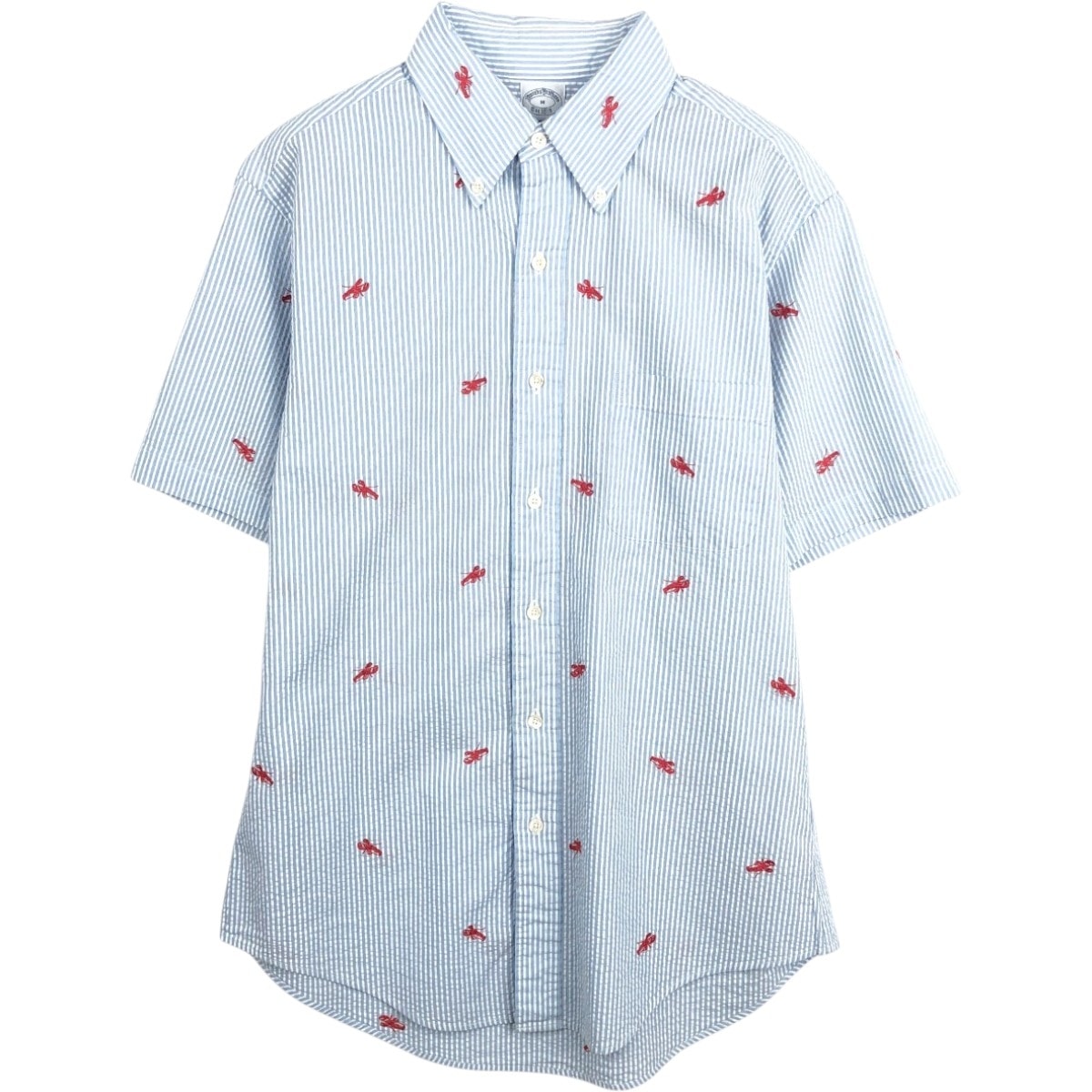 古着 ブルックスブラザーズ Brooks Brothers Est.1818 総柄 シアサッカー 半袖 ボタンダウン ストライプシャツ メンズM相当/eaa670007