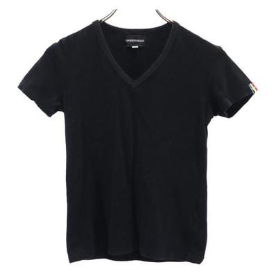 Emporio Armani エンポリオアルマーニ 日本製 バック ラインストーン付 半袖 Vネック Tシャツ S 黒