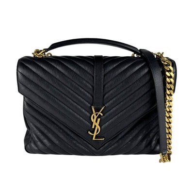 サンローラン SAINT LAURENT ハンドバッグ ショルダーバッグ レザー/メタル ブラック/ゴールド レディース【中古】 z10367