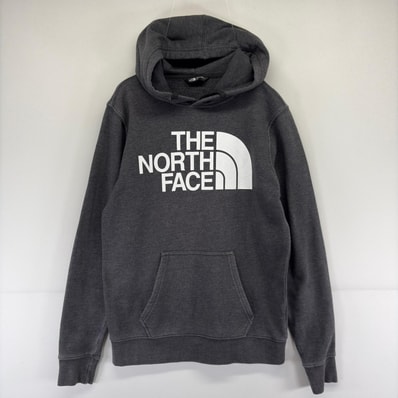 古着 ザ・ノースフェイス THE NORTH FACE スウェット パーカー プリント プルオーバー ロゴ S グレー メンズ