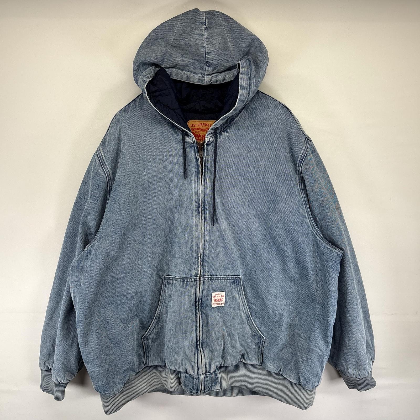古着 リーバイス Levi's デニム ジャケット デニム 中綿 アクティブジャケット フルジップ ワンポイントロゴ 3XL  ブルー系 メンズ