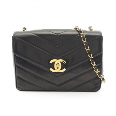 シャネル CHANEL Vステッチ ショルダーバッグ バッグ ラムスキン(羊革) レディース ブラック系 【中古】