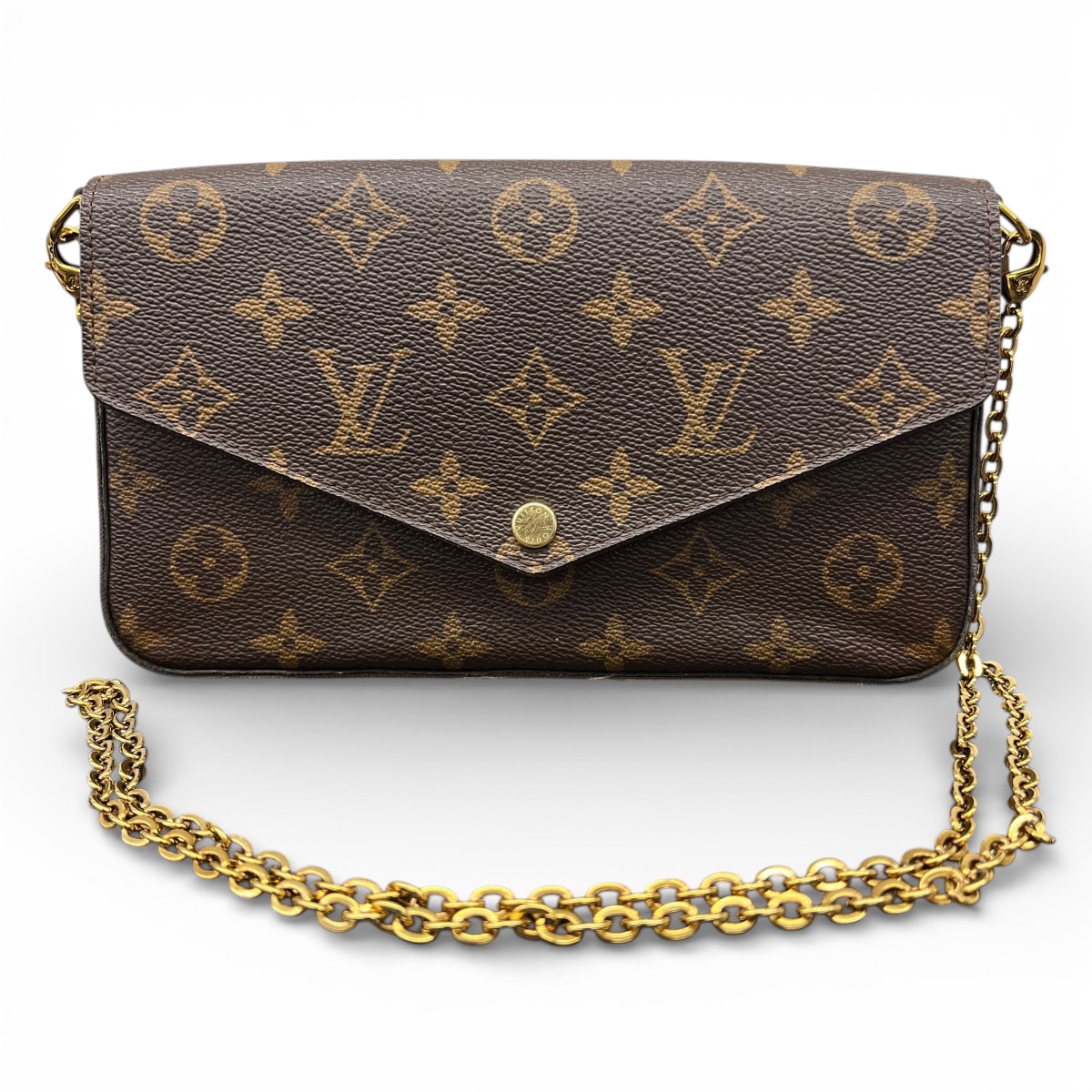 LOUIS VUITTON 美品 ルイヴィトン ポシェット フェリシー モノグラム フューシャ チェーン ショルダーバッグ M61276 PVC SP0127 ブラウン クラッチ ポーチ・ケース付属 LV ヴィトン ABランク 中古 鑑定済 ヴィトンバッグ