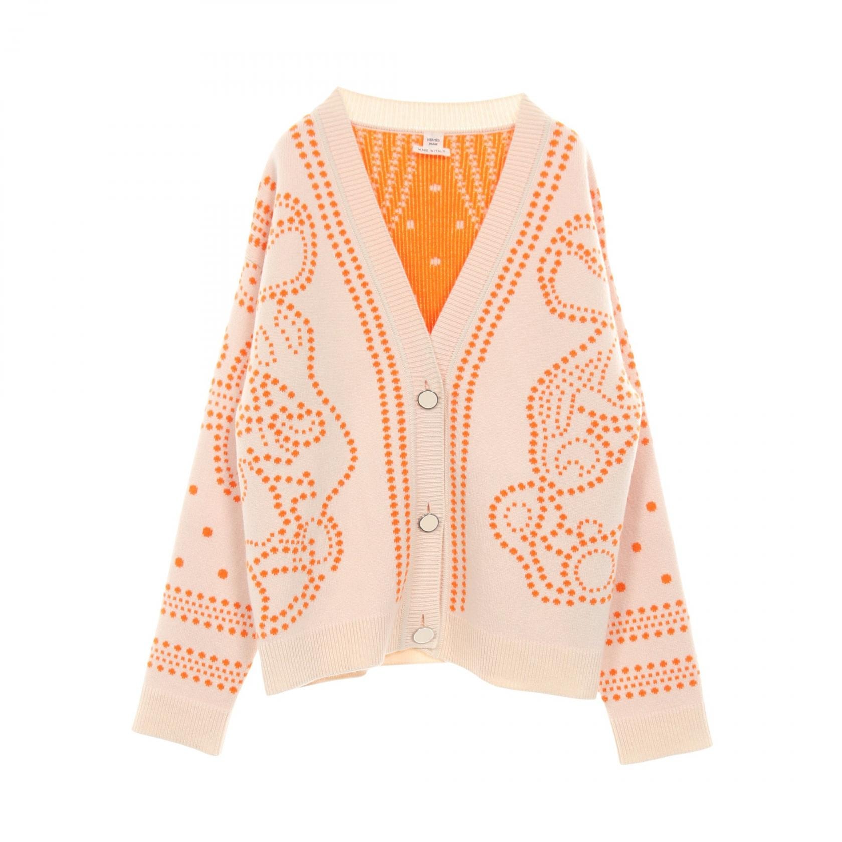 Hermes HERMES 브라이즈 드 갈라 가디건 의류 탑 캐시미어 코튼 오렌지 여성용 아이보리/오렌지 [중고]
