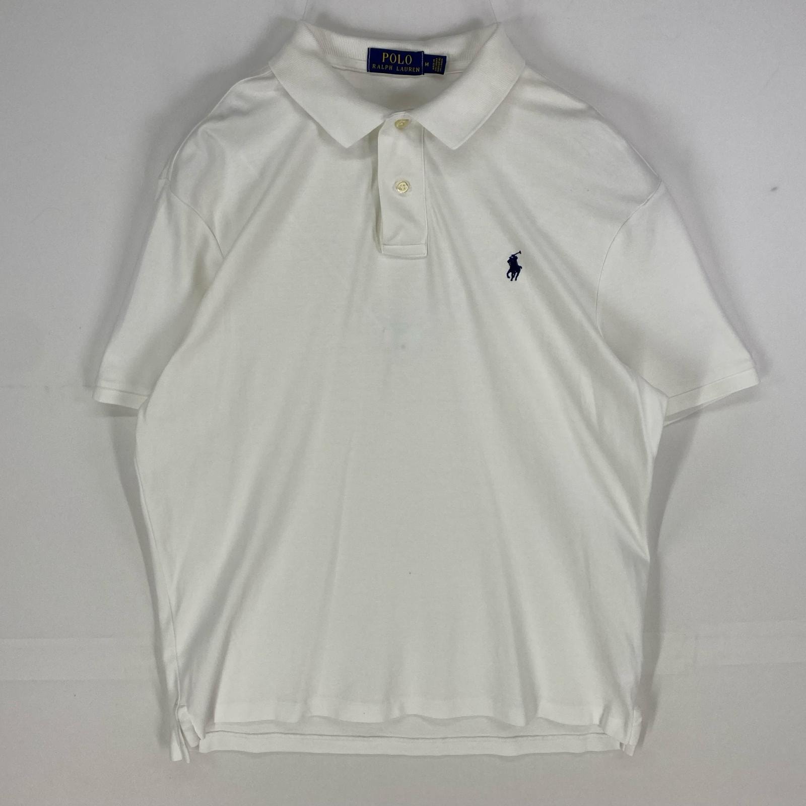 古着 ポロ・ラルフローレン POLO RALPH LAUREN 半袖シャツ ワンポイント ポニー ロゴ刺繍 ポロシャツ M  ホワイト系 メンズ
