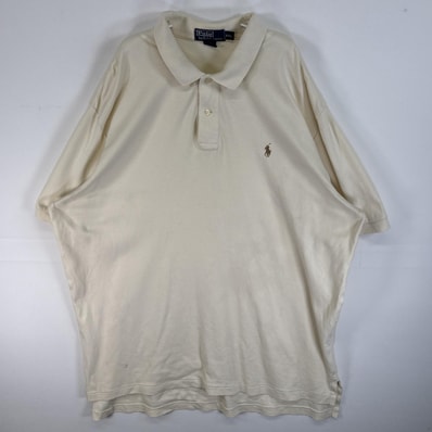 古着 90's/90年代 ポロバイラルフローレン Polo by Ralph Lauren 半袖 ポロシャツ ロゴ 刺繍 大きいサイズ 2ボタン 14041 ホワイト 無地 メンズ