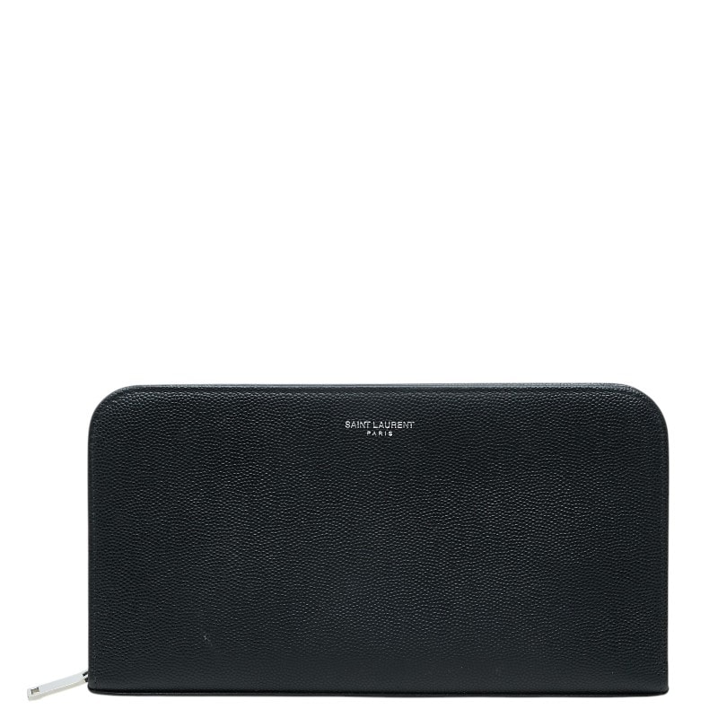 サンローラン ラウンドファスナー 長財布 328558 ブラック シルバー レザー メンズ SAINT LAURENT 【中古】