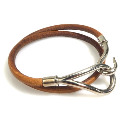 エルメス HERMES ブレスレット チョーカー ネックレス ジャンボ レザー/メタル ブラウン/シルバー レディース【中古】 e61028a
