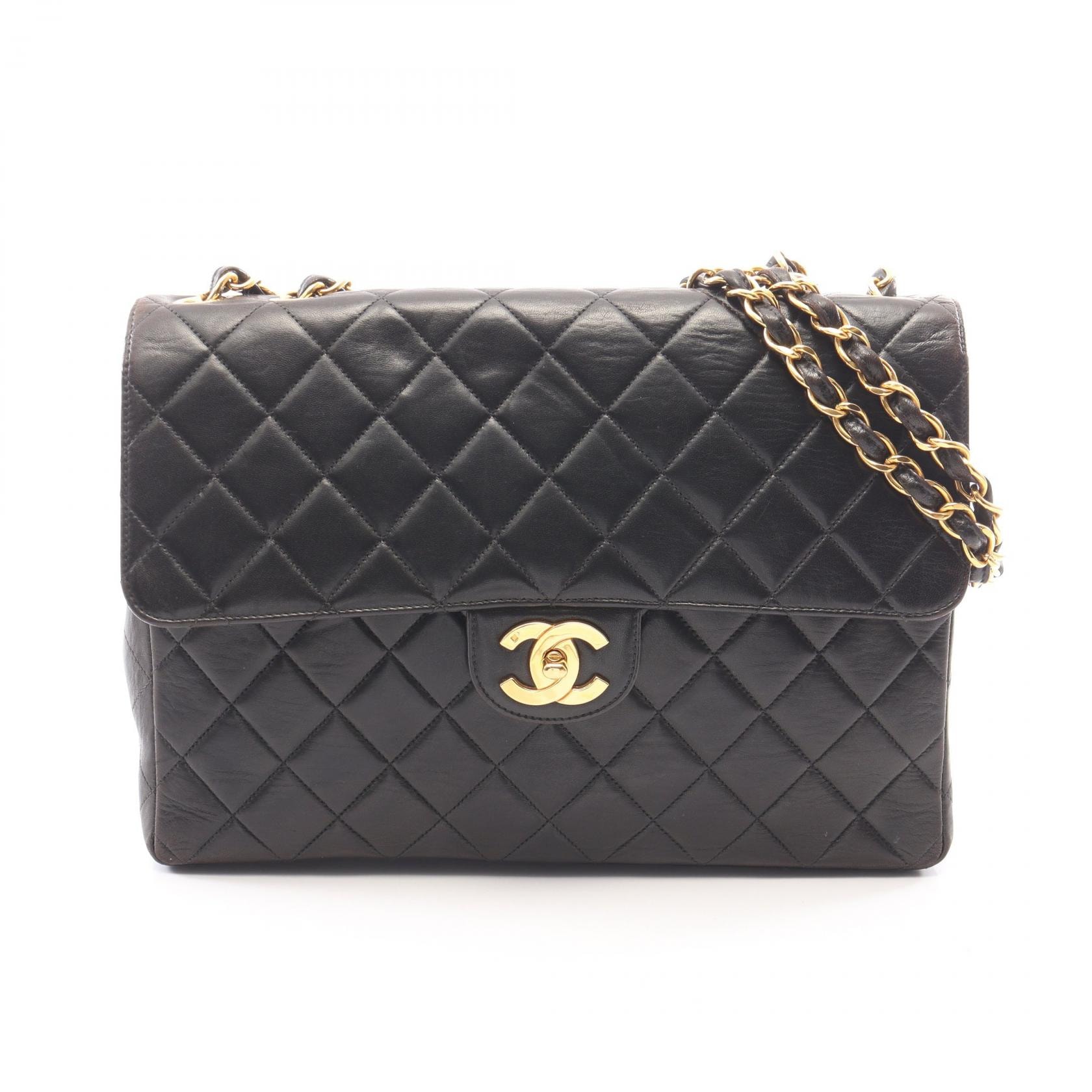 シャネル CHANEL デカマトラッセ30 シングルフラップ ショルダーバッグ バッグ ラムスキン(羊革) レディース ブラック系 【中古】