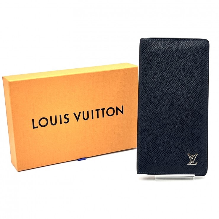 LOUIS VUITTON(ルイヴィトン)ポルトフォイユ・ブラザ タイガ 長財布 ウォレット ネイビー レザー シルバー金具 メンズ made in France【中古】