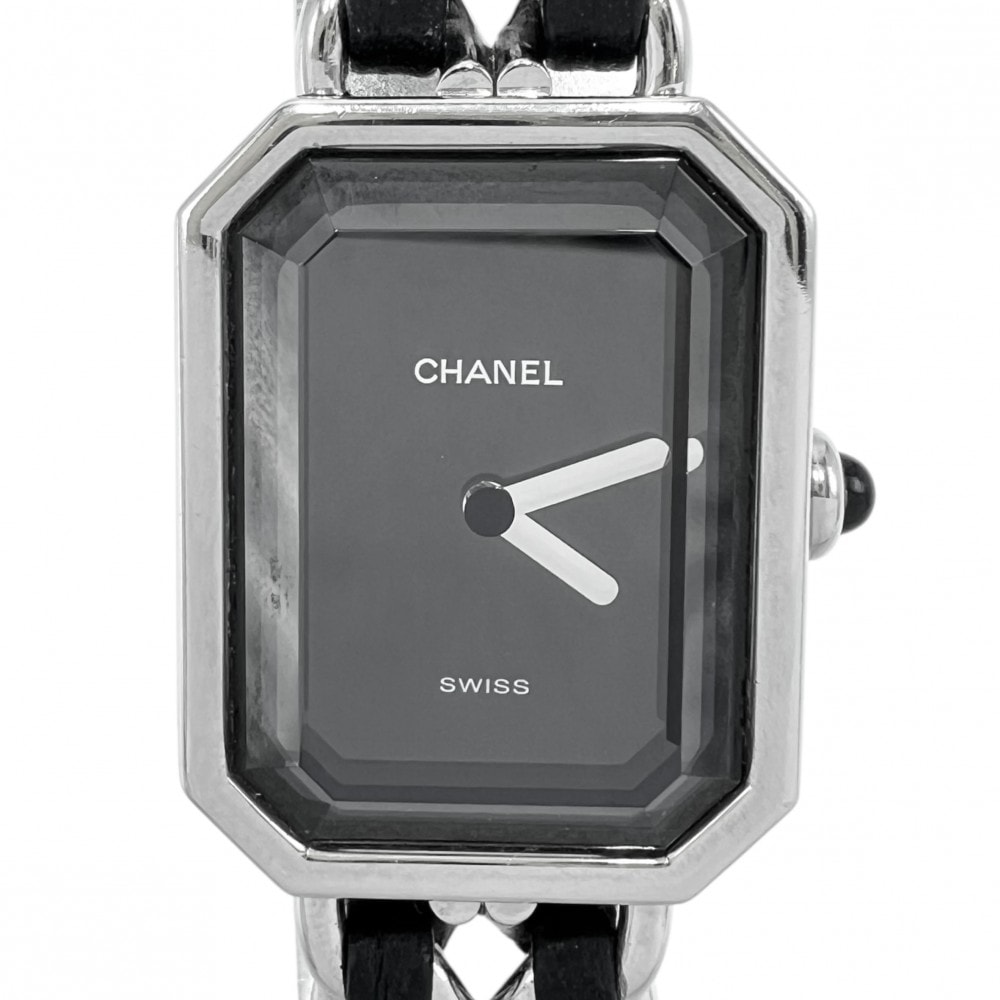 CHANEL シャネル 腕時計 プルミエールL ウォッチ 電池式 黒文字盤 SS QZ クオーツ ステンレススチール  レザー   シルバー ブラック 黒 レディース【中古品】