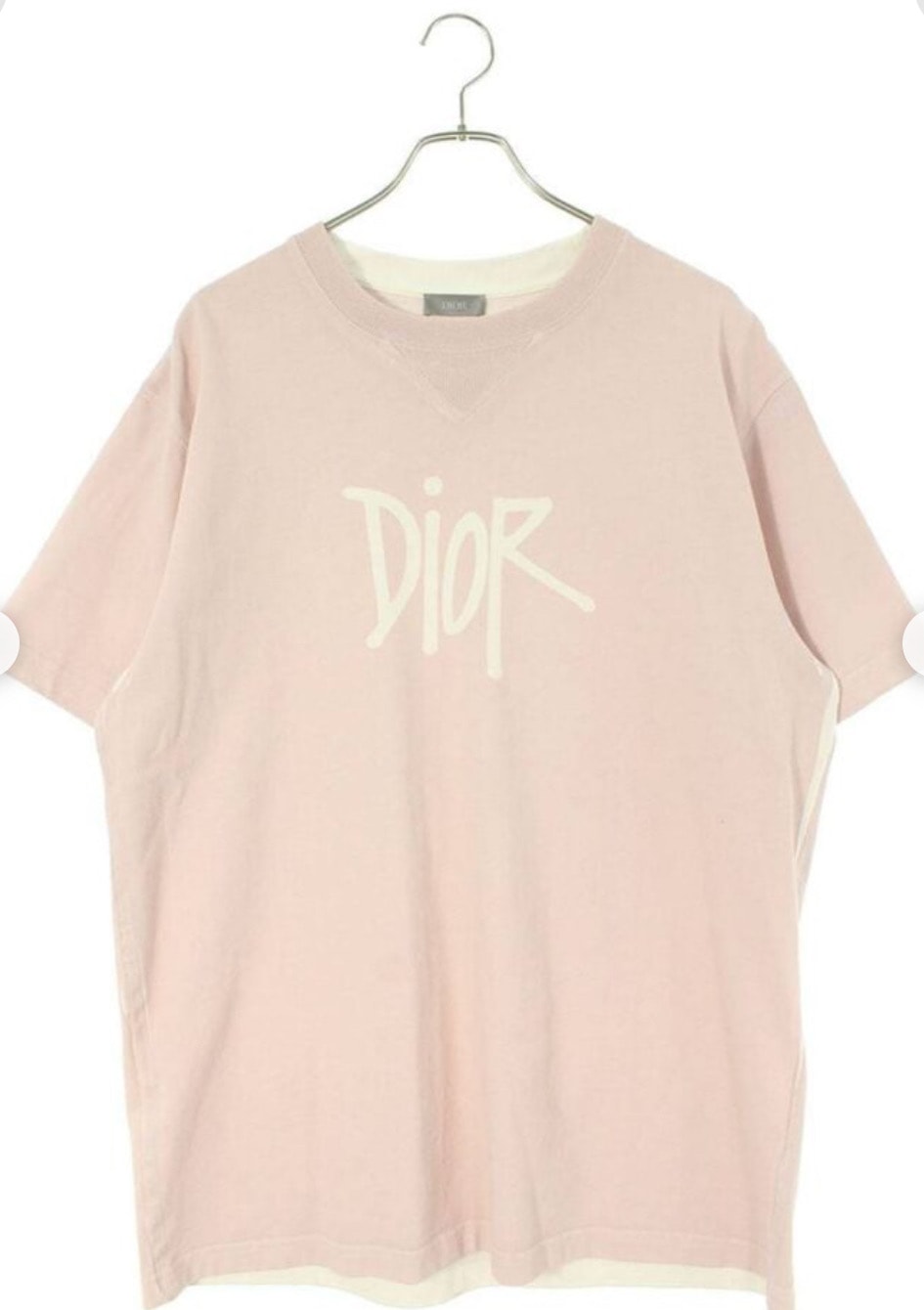 ディオール x ショーン ステューシー オーバーサイズ ロゴ Tシャツ "ピンク"