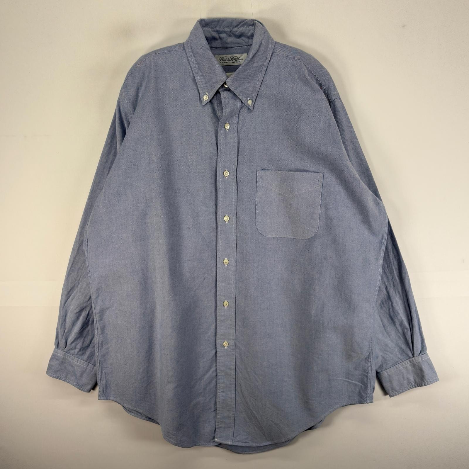 古着 ブルックスブラザーズ Brooks Brothers USA製 長袖シャツ ボタンダウン USA製 M  ブルー系 無地 メンズ