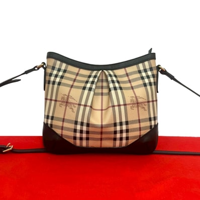 BURBERRY バーバリー ノバチェック 柄 シャドーホース ロゴ レザー PVC ショルダーバッグ ブラウン
96406