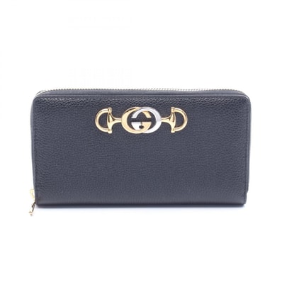 グッチ GUCCI ズゥミ ラウンド長財布 財布 レザー レディース ブラック系 570661 【中古】