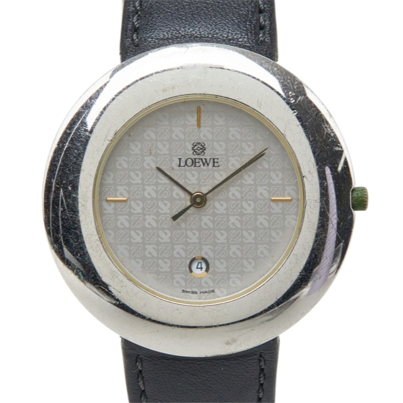 ロエベ アナグラム 腕時計 921 クオーツ シルバー文字盤 レザー ステンレススチール メンズ LOEWE 中古