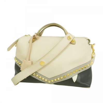 【6dd5189】フェンディ ハンドバッグ バイザウェイ レザー ベージュ ブラック ゴールド金具 2wayバッグ【中古】レディース