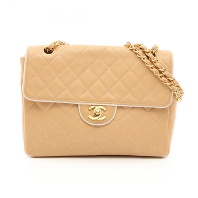 シャネル CHANEL マトラッセ シングルフラップ ショルダーバッグ バッグ ラムスキン(羊革) レディース ベージュ系 / ホワイト系 【中古】