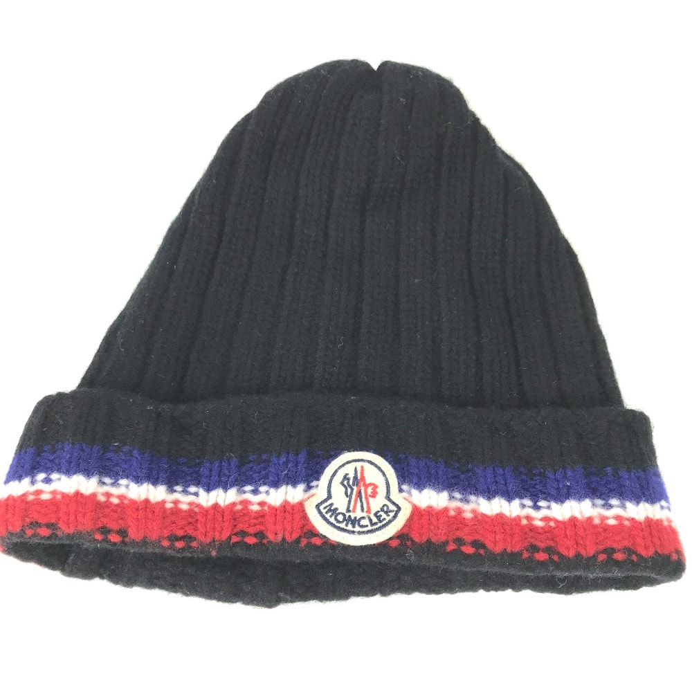 モンクレール MONCLER ロゴ ビーニー 帽子 ニット帽 ニットキャップ ニット帽 ウール ブラック