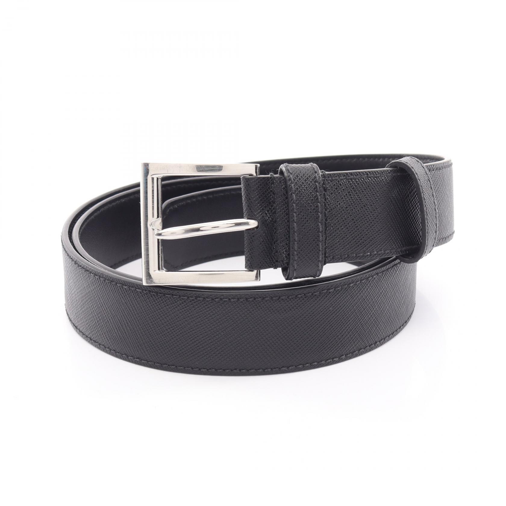 プラダ PRADA トライアングルロゴ ベルト 衣料品 サフィアーノレザー メンズ ブラック系 2CC672 【中古】
