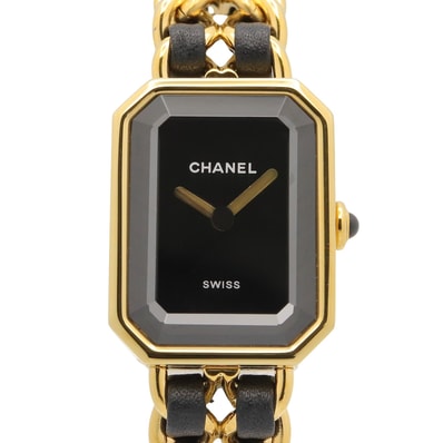 シャネル CHANEL プルミエール オリジナル エディション M 腕時計 時計 GP(ゴールドメッキ) レザー レディース ブラック系 H6951 【中古】
