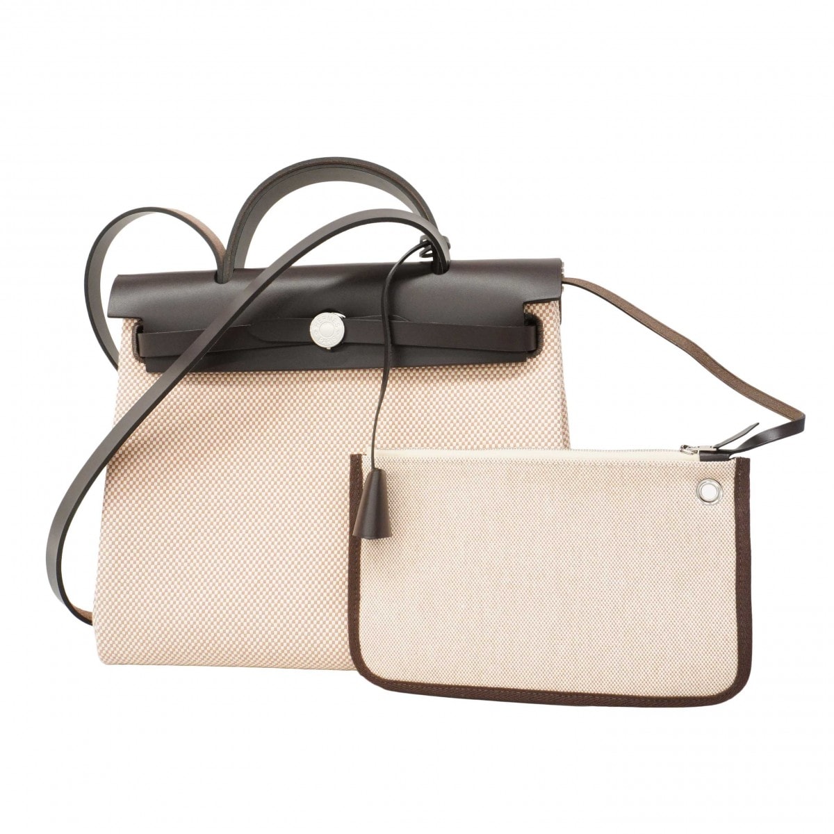 【6dd4653】エルメス ハンドバッグ エールバッグジップPM トワルGM ブラウン シルバー金具 G刻印 2wayバッグ【中古】レディース