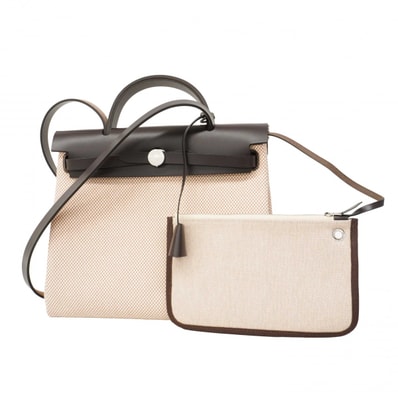 【6dd4653】エルメス ハンドバッグ エールバッグジップPM トワルGM ブラウン シルバー金具 G刻印 2wayバッグ【中古】レディース