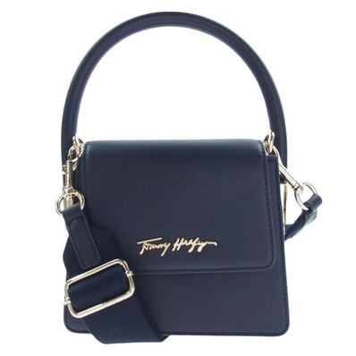 TOMMY HILFIGER トミーヒルフィガー ショルダーバッグ ロゴ レザー 2WAY ハンド ショルダー バッグ ネイビー系【中古】