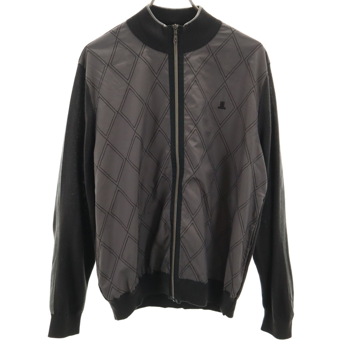 LANVIN SPORT ランバンスポール ダイヤ柄 ニットジャケット 42 チャコールグレー