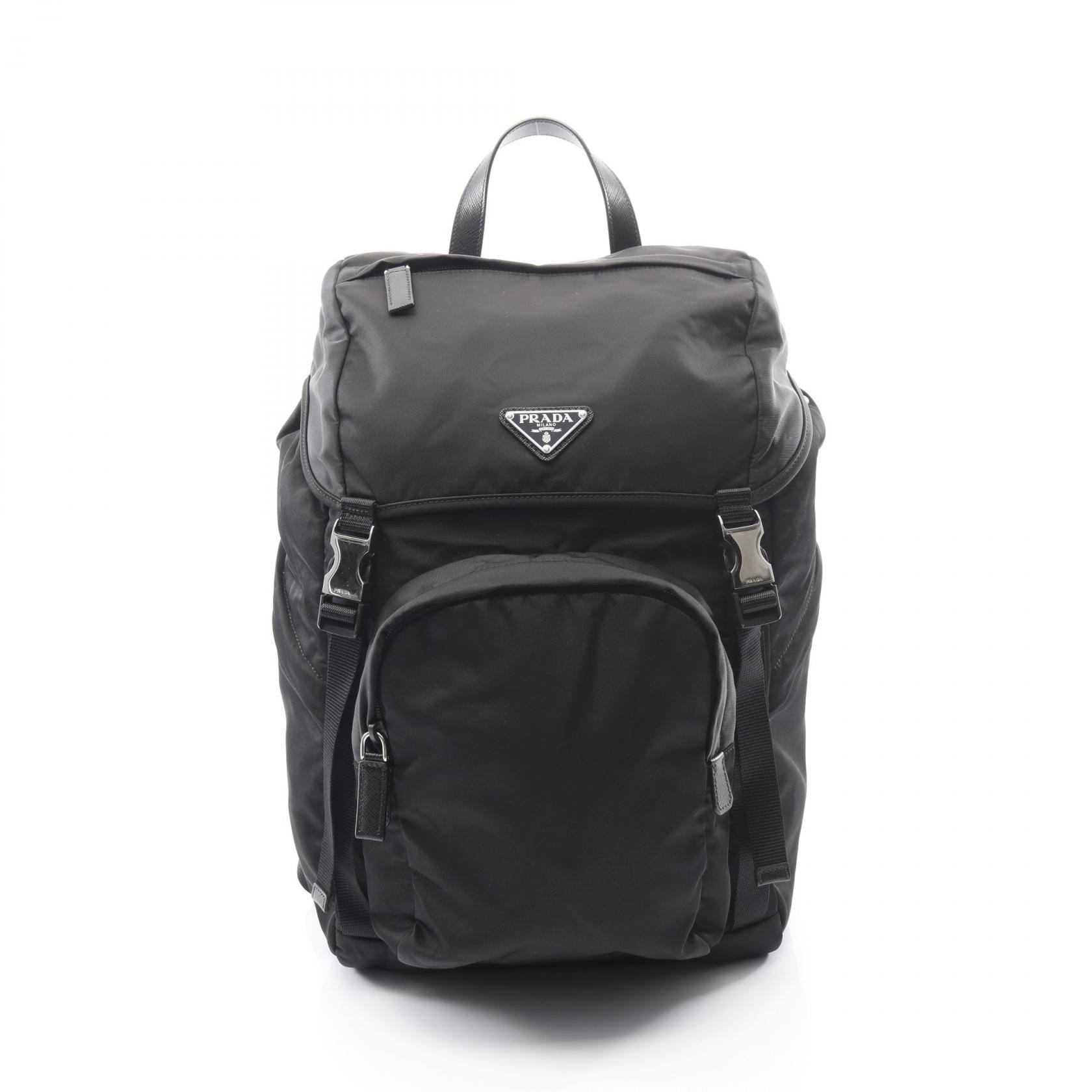 プラダ PRADA Re-Nylon リュックサック バックパック バッグ ナイロン サフィアーノレザー メンズ ブラック系 2VZ135 【中古】