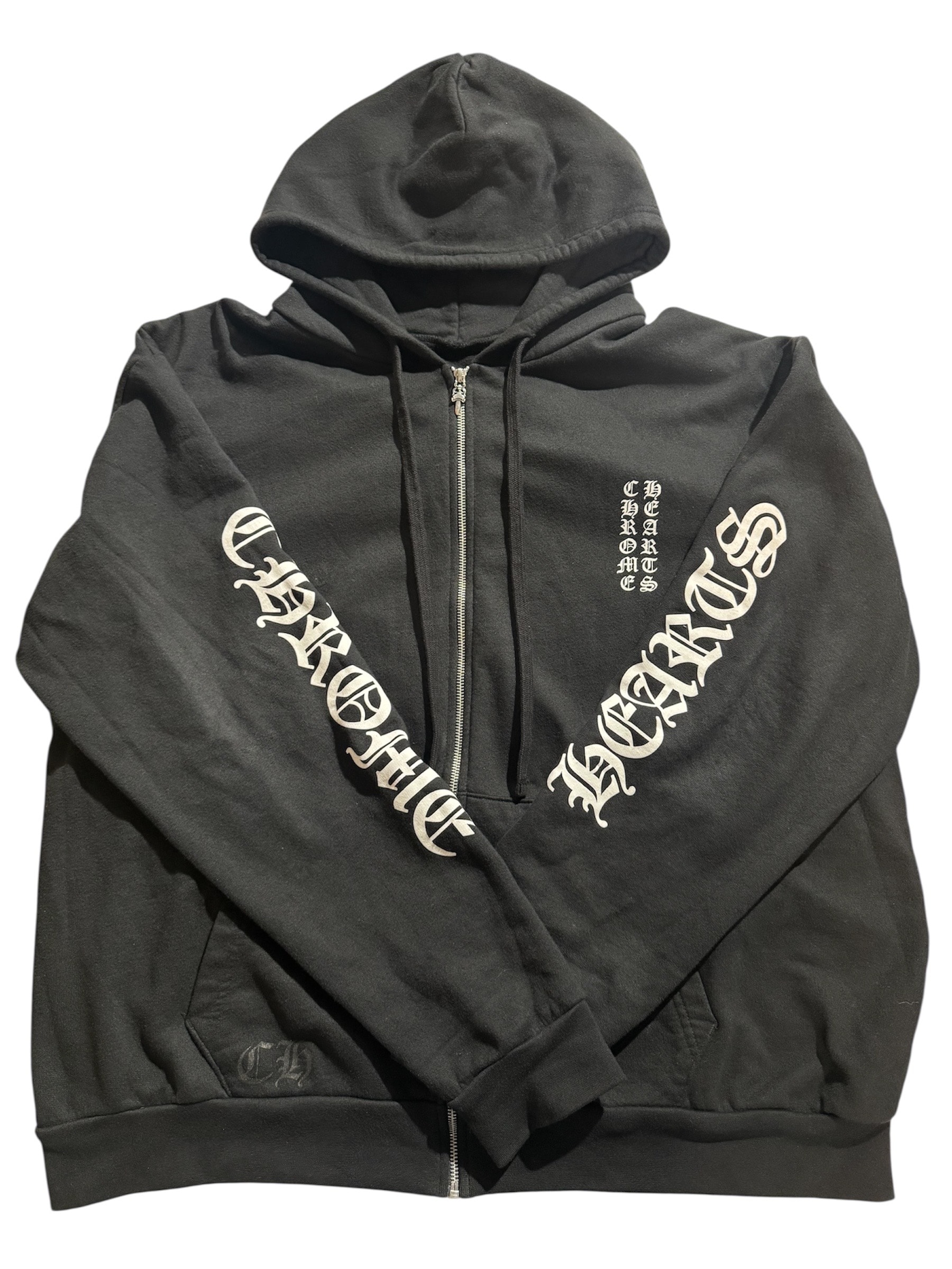 Chrome Hearts Vertical Logo Zip Up Hoodie "Black"