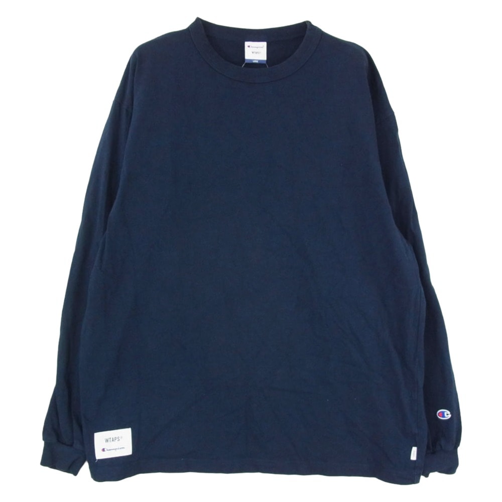 WTAPS ダブルタップス Champion チャンピオン 21SS C8-T410 × Champion Crewneck L/S Tee チャンピオン クルーネック ロングスリーブ カットソー Tシャツ ネイビー系 L【中古】