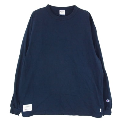 WTAPS ダブルタップス Champion チャンピオン 21SS C8-T410 × Champion Crewneck L/S Tee チャンピオン クルーネック ロングスリーブ カットソー Tシャツ ネイビー系 L【中古】