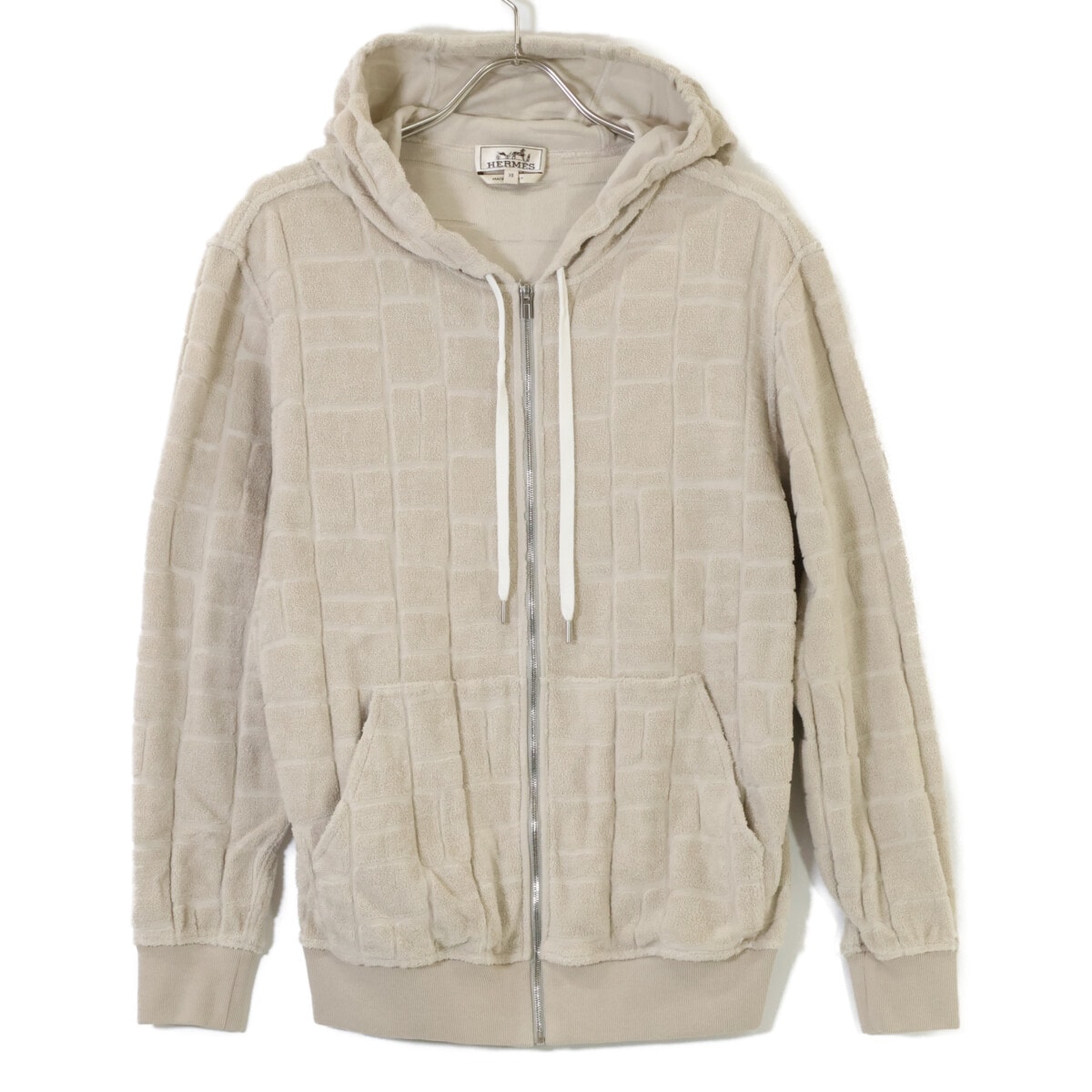 エルメス ベージュ コットン タオル地 ジップパーカー XS