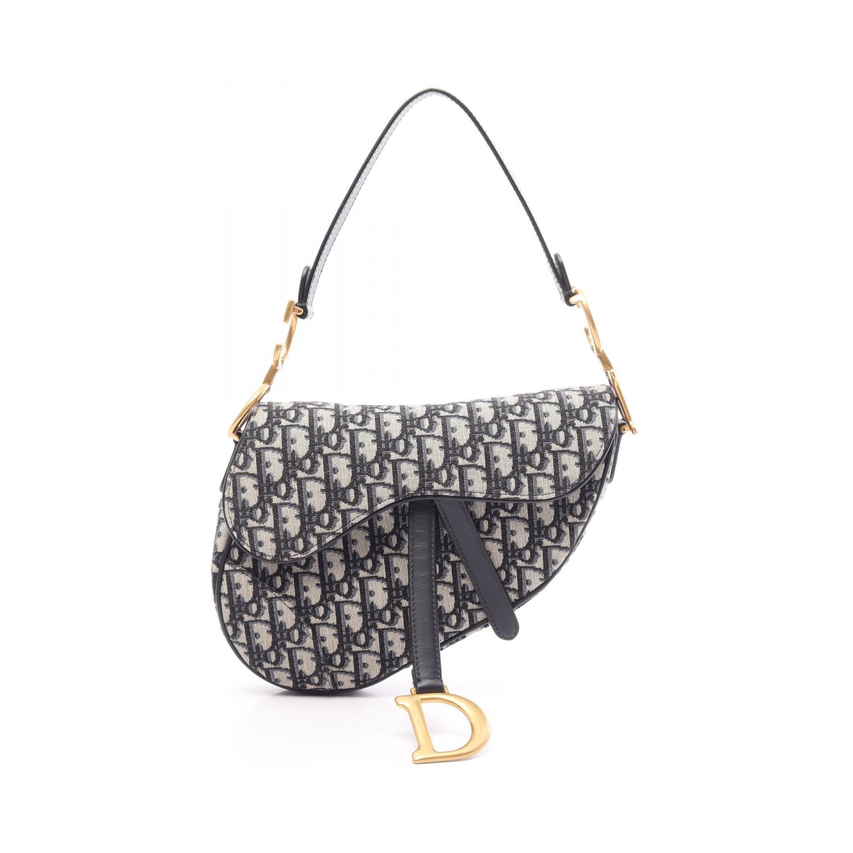 ディオール Dior サドルバッグ オブリークジャカード ハンドバッグ バッグ キャンバス レザー レディース ネイビー系 / ベージュ系 / ブラック系 M0455CTZQ 【中古】