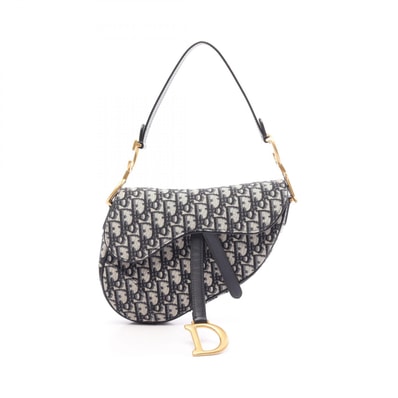 ディオール Dior サドルバッグ オブリークジャカード ハンドバッグ バッグ キャンバス レザー レディース ネイビー系 / ベージュ系 / ブラック系 M0455CTZQ 【中古】