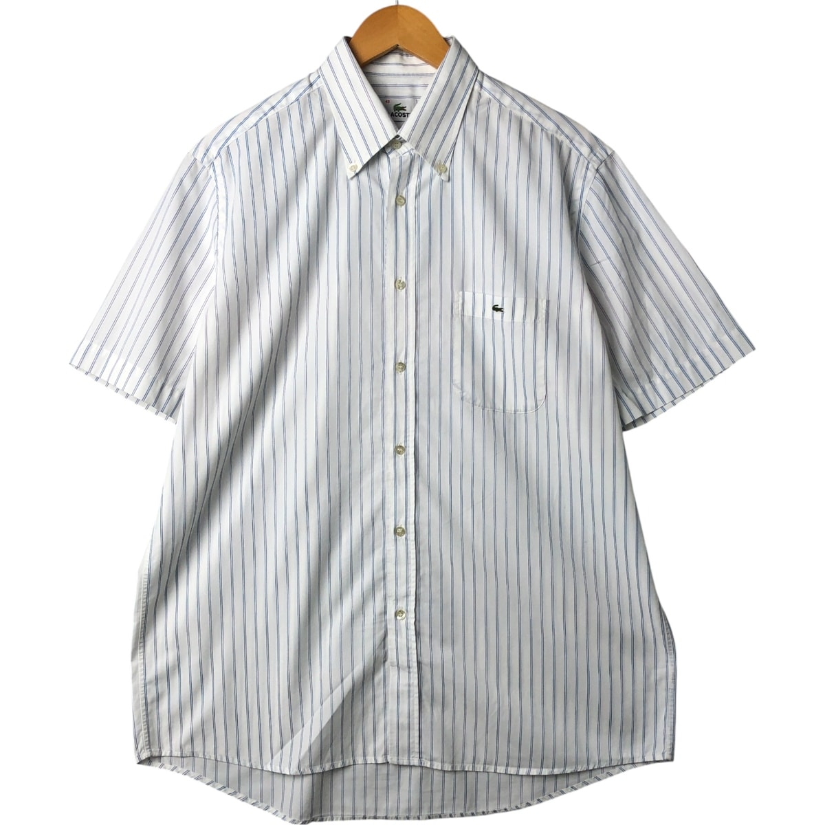 古着 ラコステ LACOSTE ストライプ柄 半袖 ボタンダウン ストライプシャツ メンズL相当/eaa561077