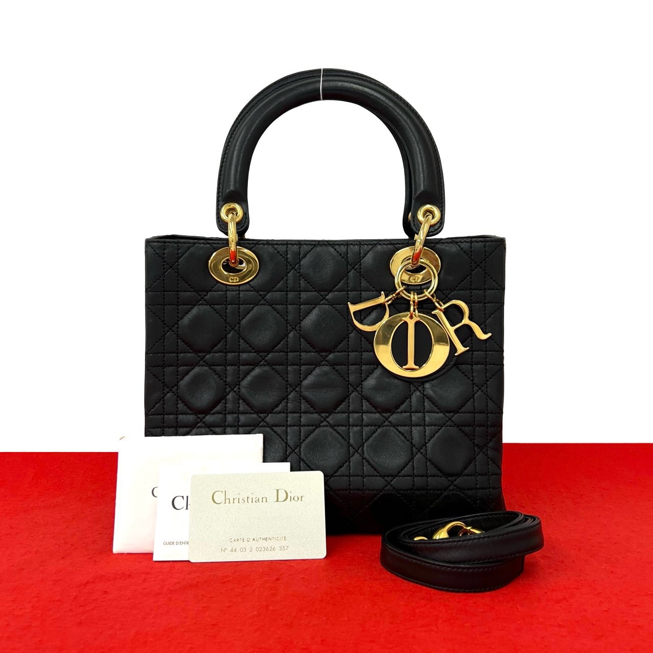 Christian Dior ディオール レディディオール カナージュ ステッチ レザー ショルダーバッグ ブラック
37285
