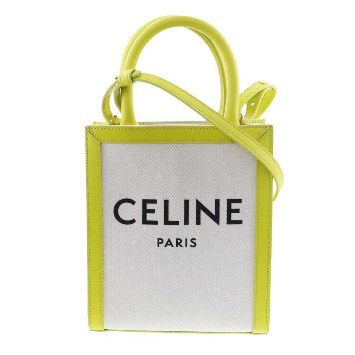 【値下げ】 CELINE セリーヌ バーティカルカバ ミニ 2wayバッグ ショルダーバッグ 193302 キャンバス レザー ホワイト 蛍光イエロー  レディース【中古】
