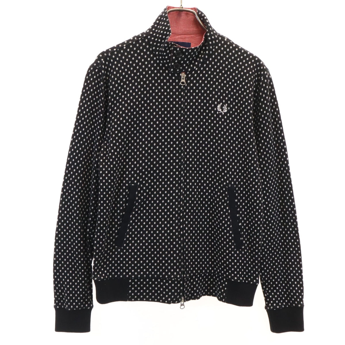 FRED PERRY フレッドペリー 日本製 ドット柄 ニットジャケット S ブラック 水玉