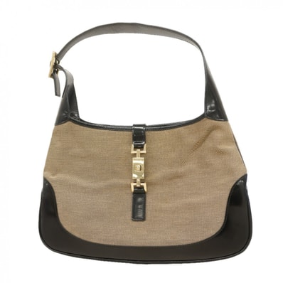 【6eb0627-k】グッチ ショルダーバッグ ジャッキー 001 3306 キャンバス ベージュ ブラック シャンパンゴールド金具【中古】レディース