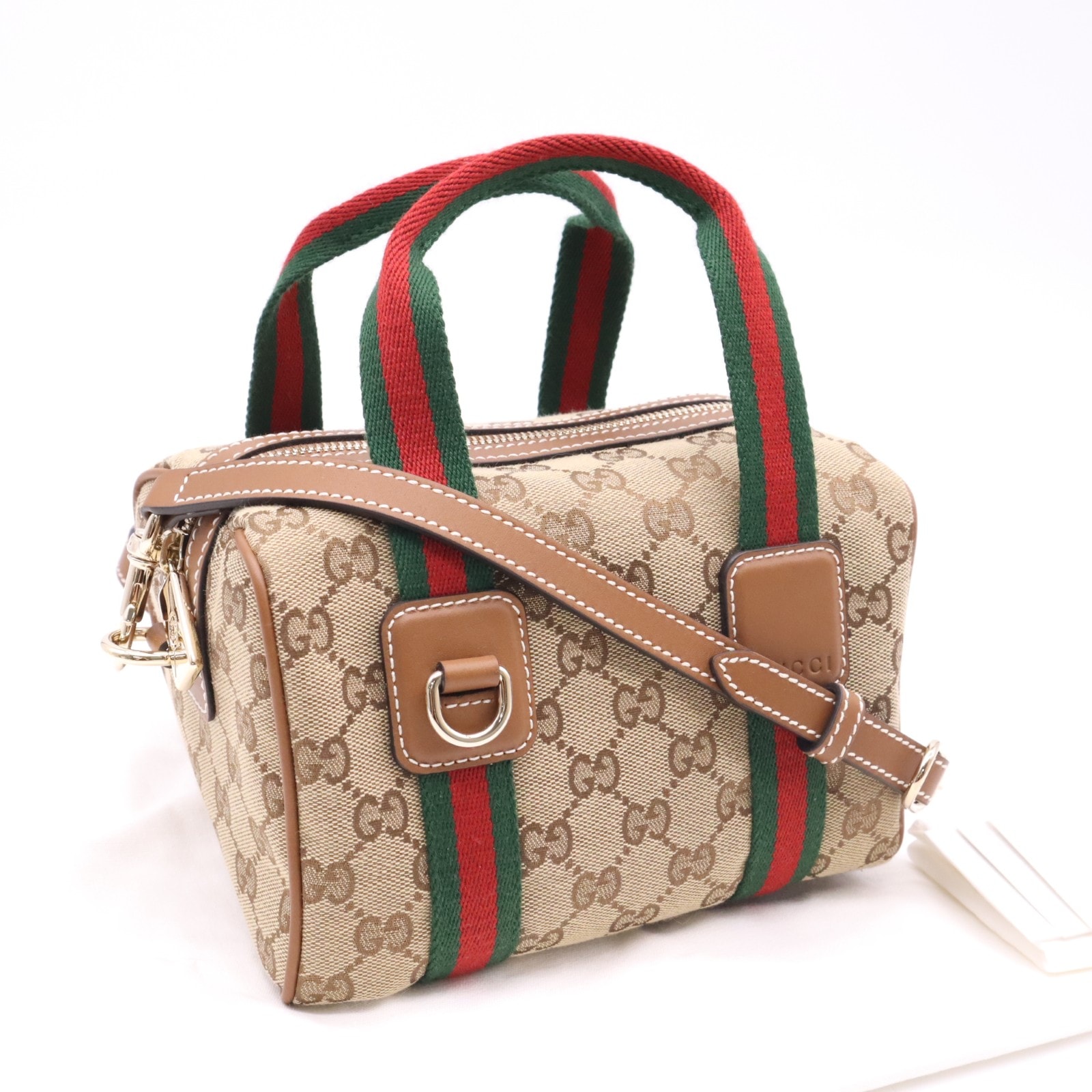 美品 GUCCI グッチ GGキャンバス 2WAY ミニボストンバッグ 856055 ハンドバッグ ベージュ ブラウン キャンバス メンズ