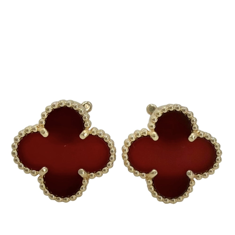 Van Cleef & Arpels ヴァンクリーフ&アーペル ピアス ヴィンテージアルハンブラ ジュエリー アクセサリー K18イエローゴールド カーネリアン VCARD40400 レッド 赤 レディース 約7.5g 美品【中古品】