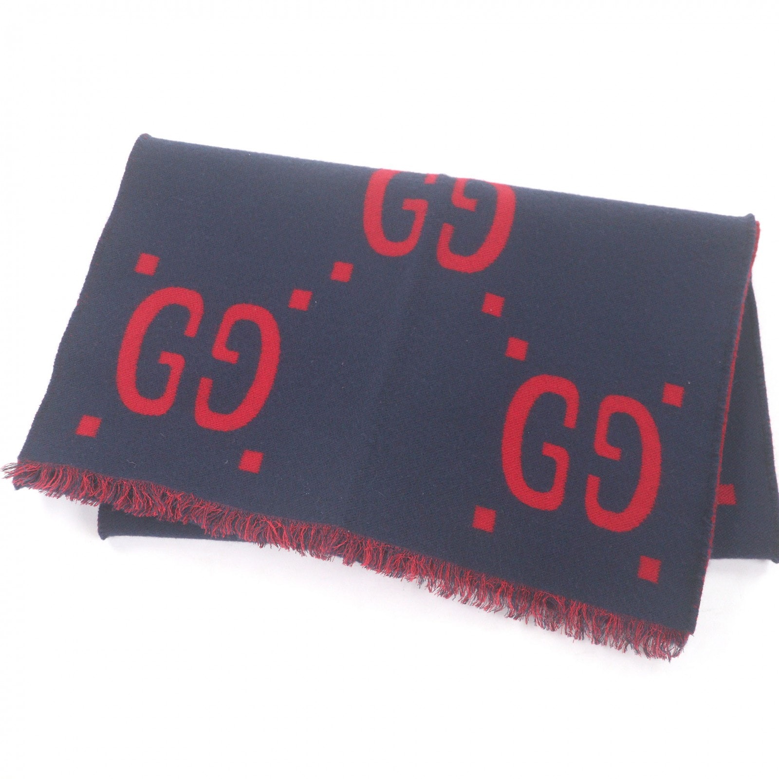 美品 グッチ マフラー ネイビー メンズ 495592