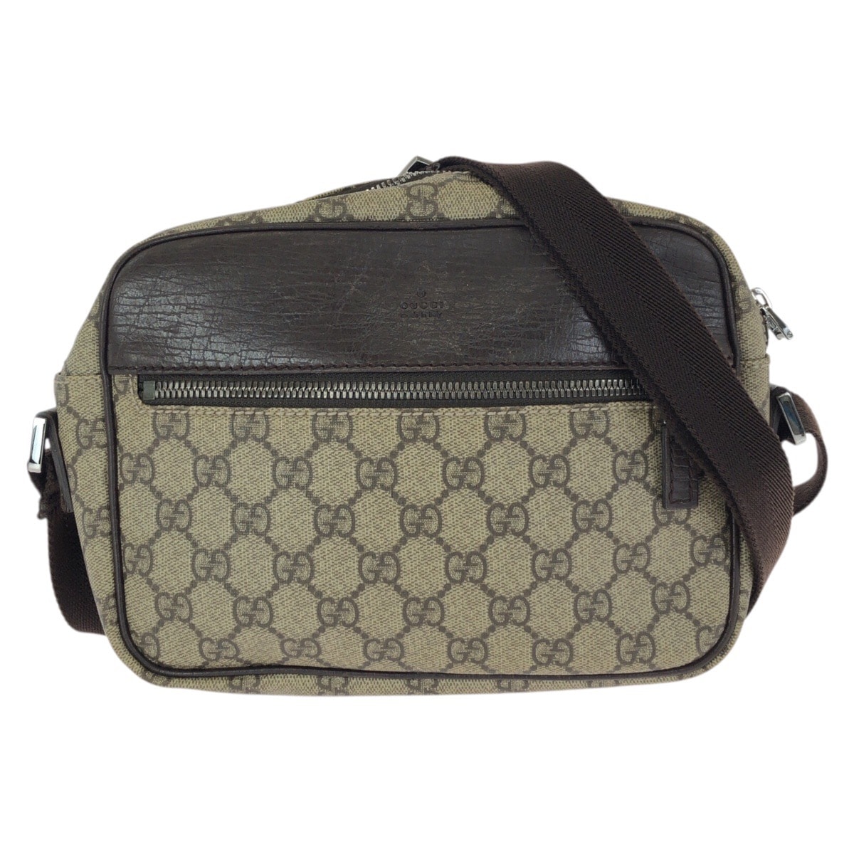 GUCCI グッチ ベージュ ブラウン シルバー金具 GGスプリームキャンバス レザー/ ショルダーバッグ メッセンジャーバッグ 602119 【中古】