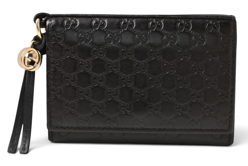 グッチ カードケース/コインケース GUCCI ミニ財布 マイクログッチシマ 323401 レザー ブラック【中古】