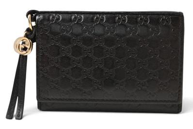 グッチ カードケース/コインケース GUCCI ミニ財布 マイクログッチシマ 323401 レザー ブラック【中古】