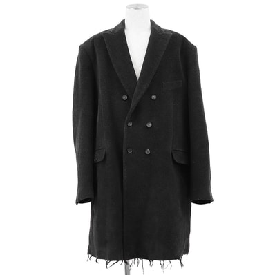 【極美品】BALENCIAGA バレンシアガ チェスターコート サイズ 48 メンズ 2018年モデル ダブルブレスト クラッシュ ダメージ デストロイ加工 ロゴ ラバーパッチ ウール × アルパカ オーバーサイズ アウター ブラック 黒 フランス製