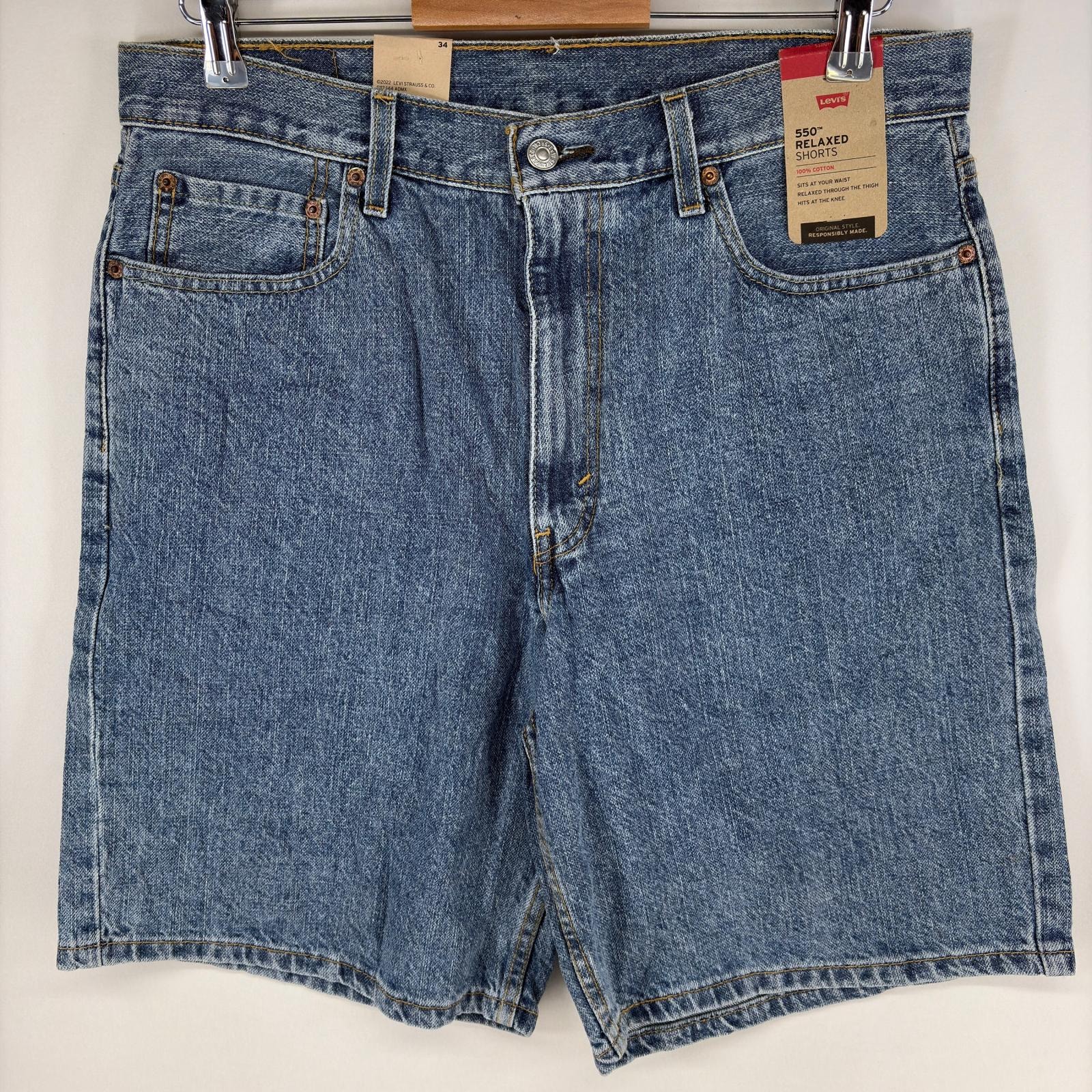 古着 デッドストック リーバイス Levi's デニム パンツ タグ付き 550 ジーンズ ジップ テーパード ハーフ w34  ブルー系 メンズ